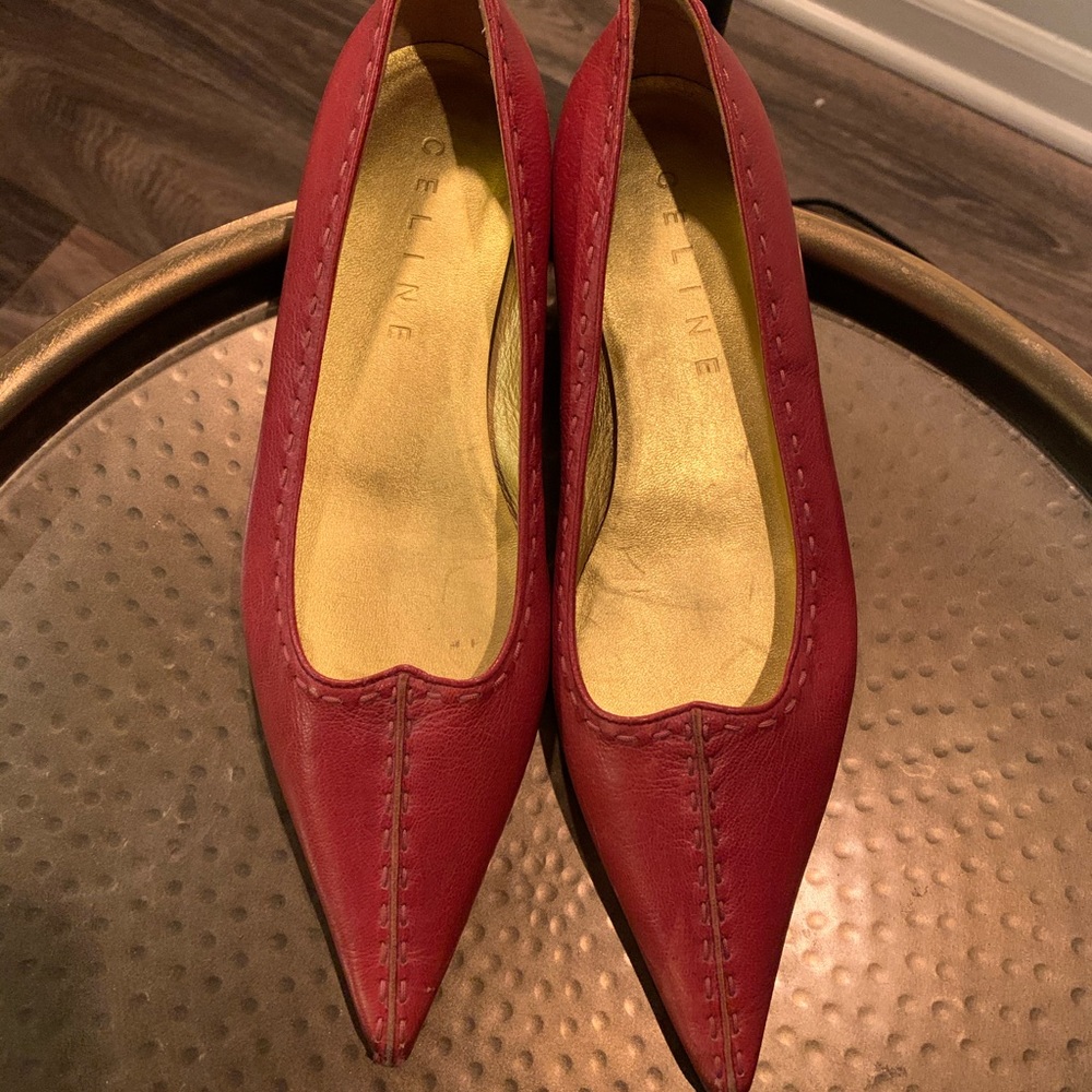 Authentic Celine red leather pointed flats